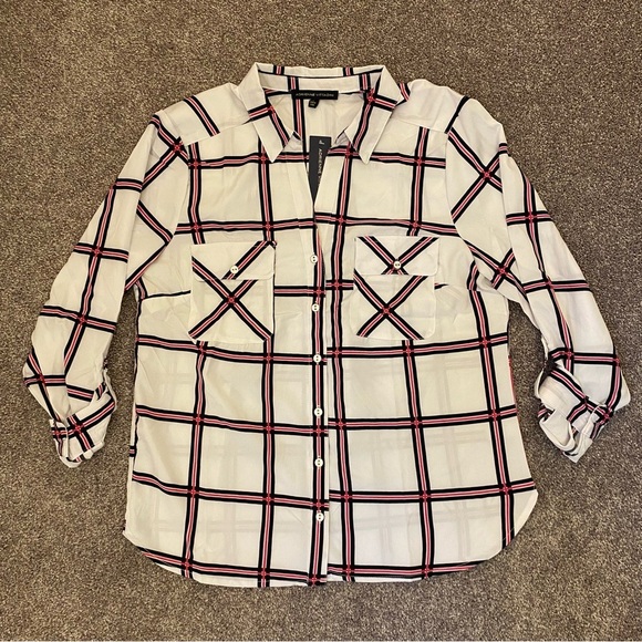 Adrienne Vittadini Women's Long Sleeves Button Up Top Roll Tab Sleeve Size L NWT - Picture 2 of 15